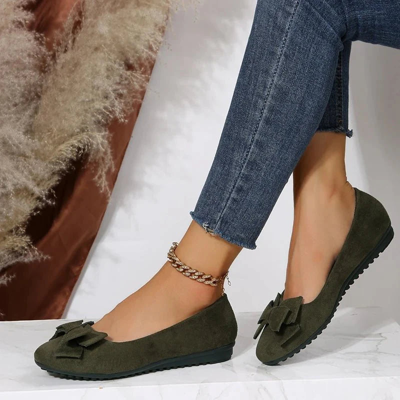 Ballerinaskor för kvinnor | Platt sula & Slip-on | Dekorativ rosett | Bekväma & snygga