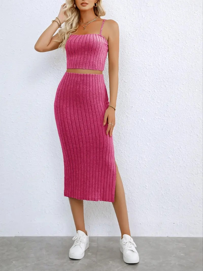 Set för kvinnor | Ribbad & Tight | Cami Top & Bodycon Kjol