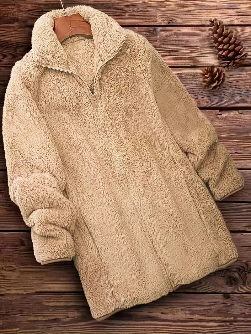 Vinterjacka Dam | Teddyjacka med Dragkedja | Långärmad Casual Stil