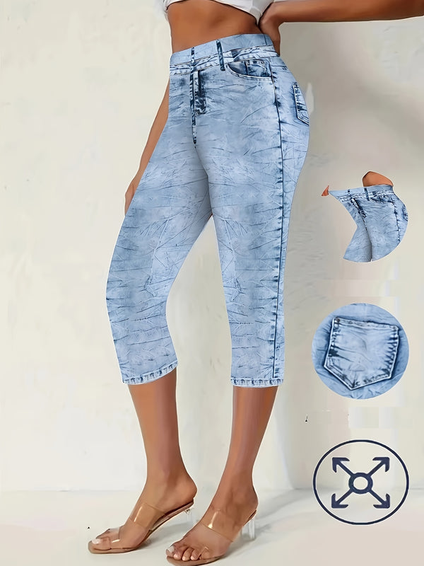 Dams Capri Byxor | Stretch & Somrig Stil | Elastisk Midja & Komfortabel Passform