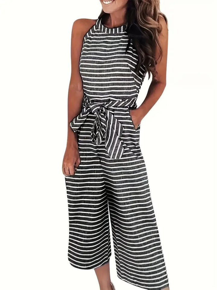 Dams Jumpsuit | Mönstrad Mouwlös &amp; Hög Midja | Vida Byxor | Sommar/Vakation