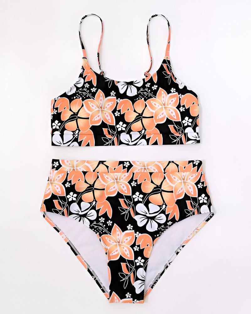 Bikini Set för kvinnor | Hög midja | Blommigt tryck | Tvådelad baddräkt