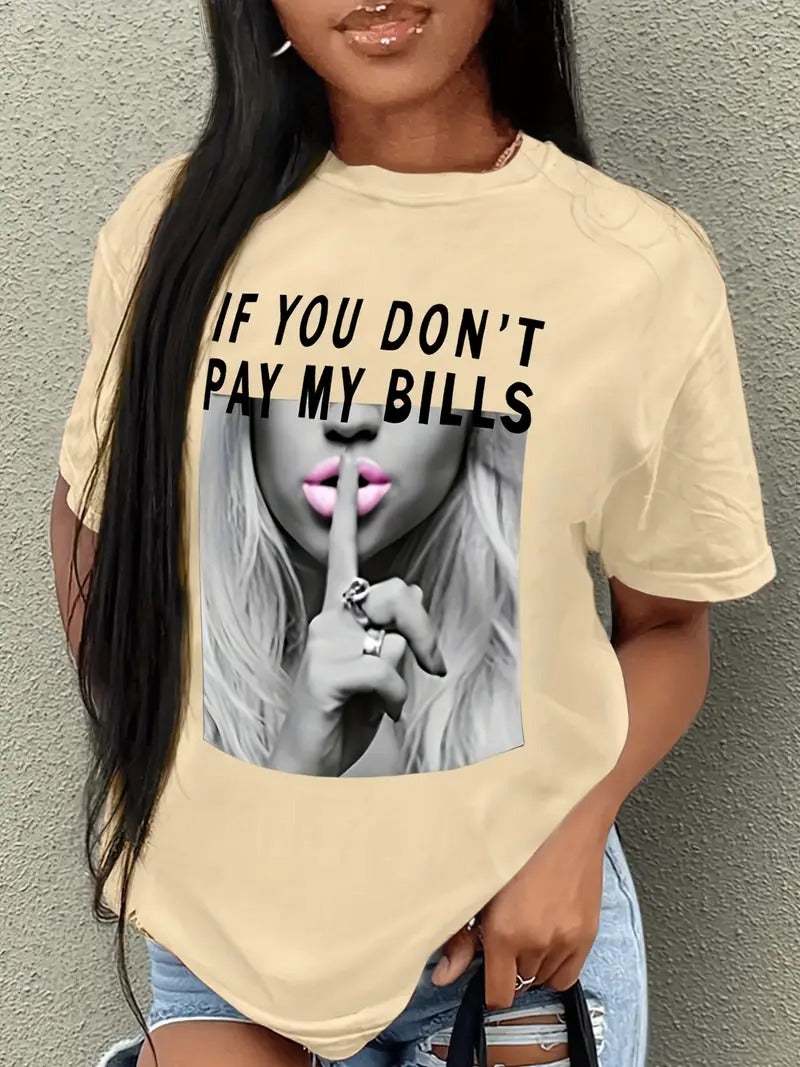 T-shirt med ”Shut Up”-tryck för kvinnor | Casual topp | Kort ärm & rund hals