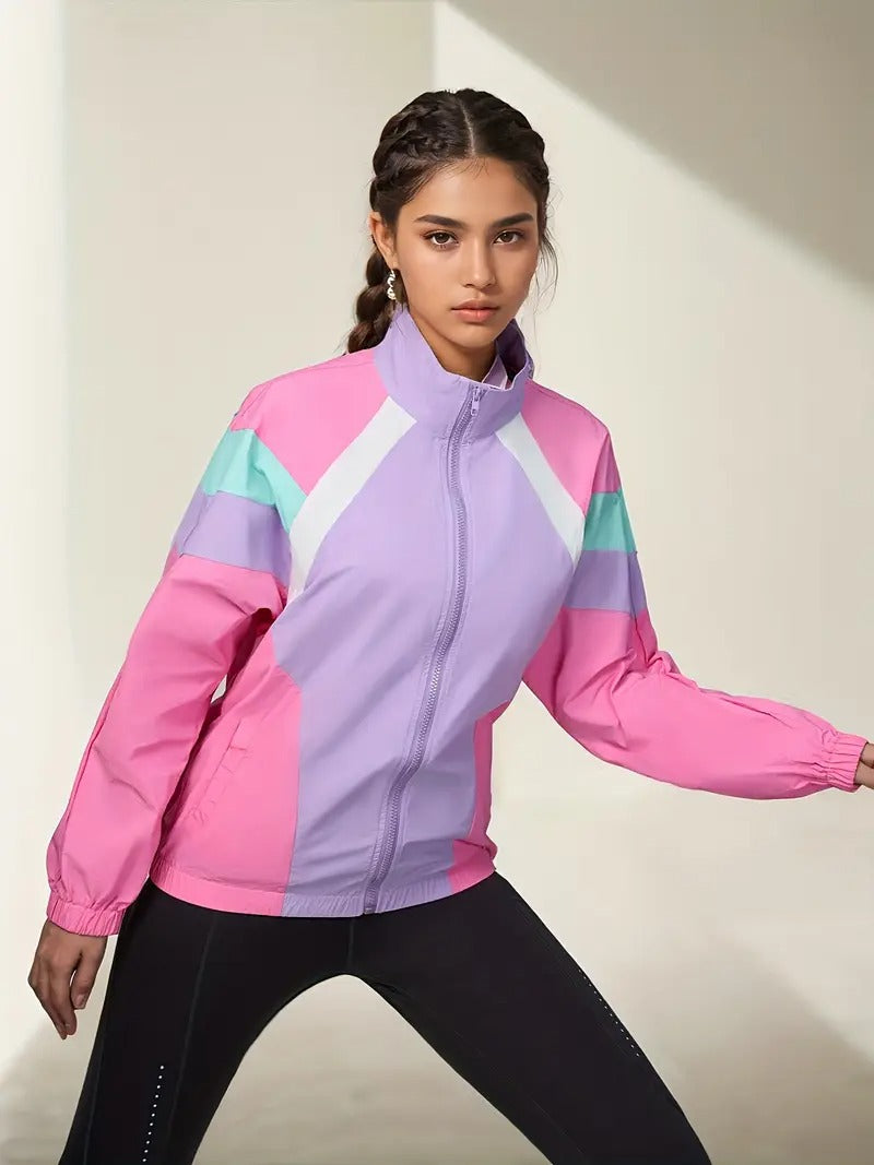 Vindjacka för kvinnor | Colour Block & Vindtät | Lätt sportjacka för utomhusaktiviteter