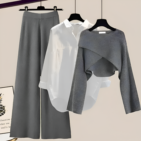 3-delat set för kvinnor | bekvämt och snyggt | polyester-bomstickad struktur | modern stil