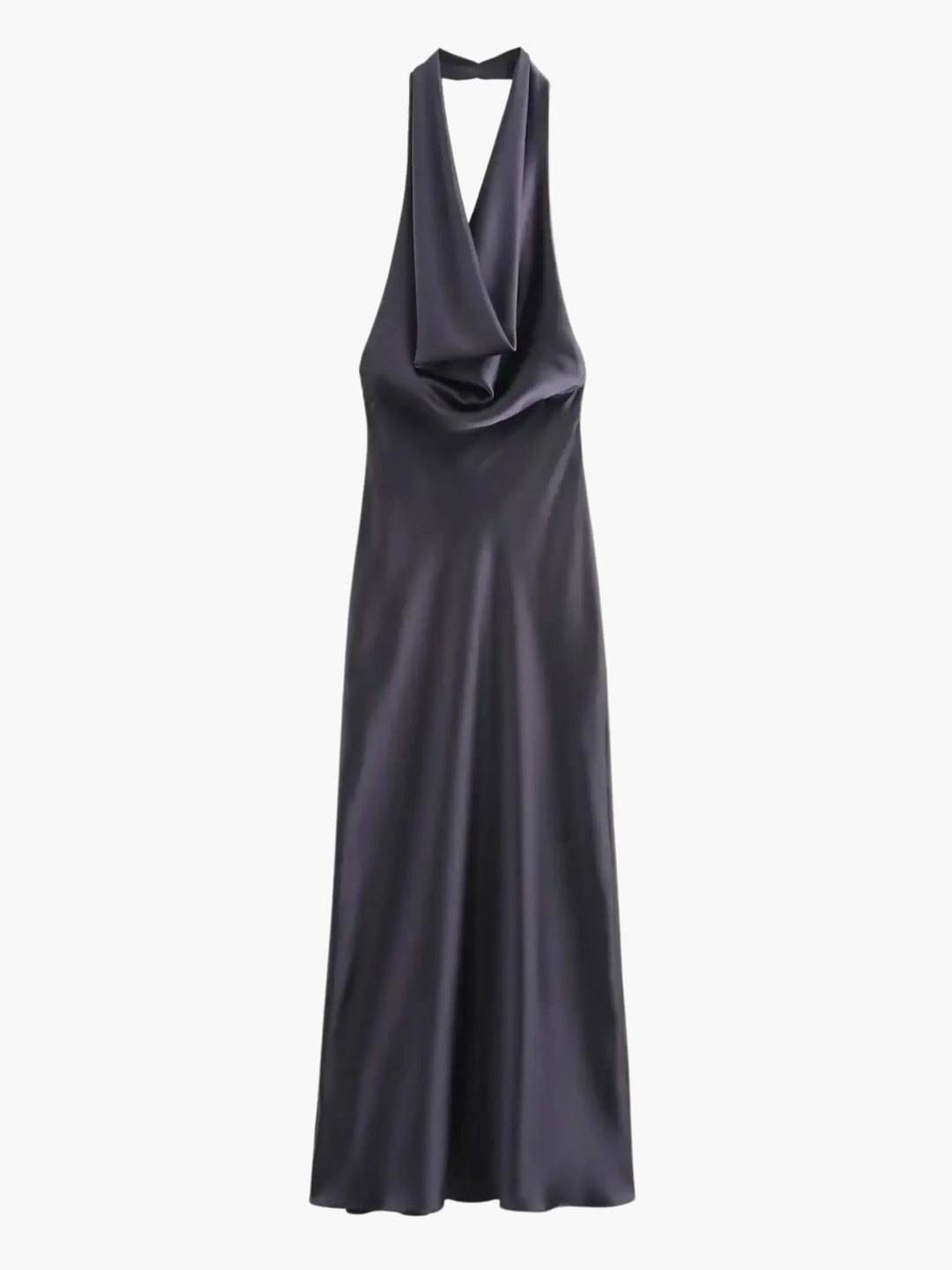 Klänning Maxi | Elegant Satin-Maxiklänning med Vattenfallskrage | Ärmlös | Fest &amp; Kväll