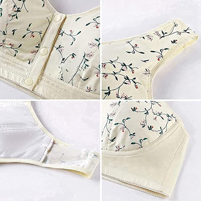 Blommig Bralette för Damer | Frontknäppning | Push-up Effekt | Utan Bygel | Bekväm för Sömn