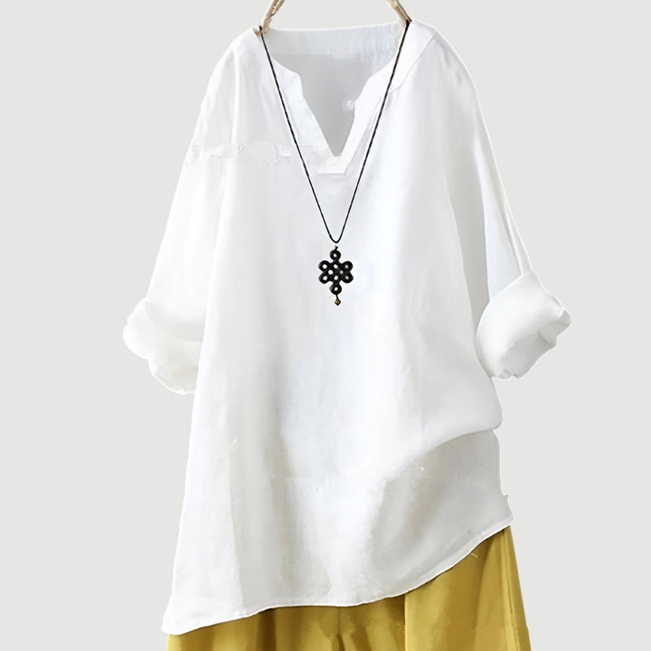 Dam Blus | Oversize V-ringad | Lång Ärm | Sommar