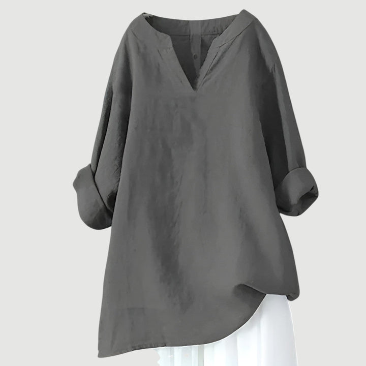 Dam Blus | Oversize V-ringad | Lång Ärm | Sommar