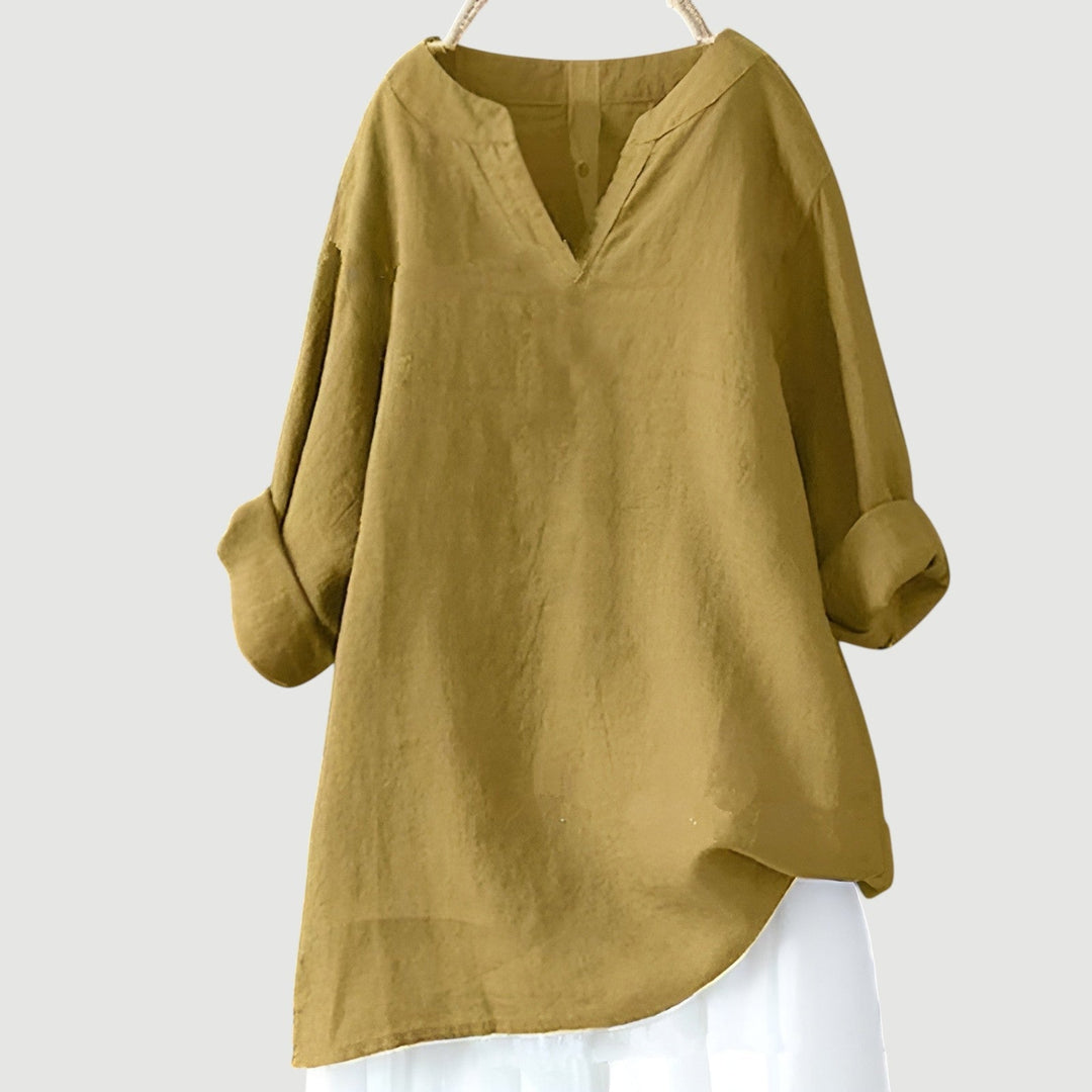 Dam Blus | Oversize V-ringad | Lång Ärm | Sommar