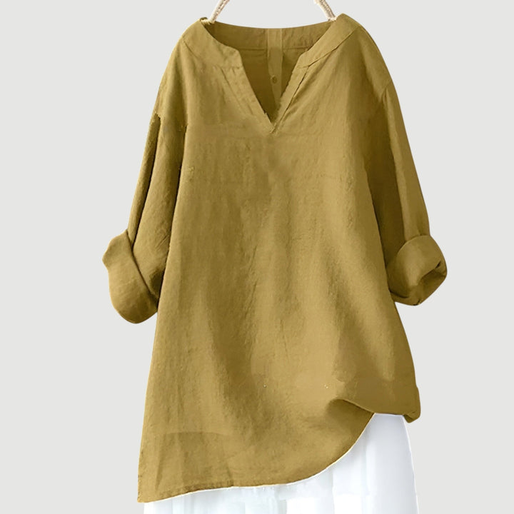 Dam Blus | Oversize V-ringad | Lång Ärm | Sommar