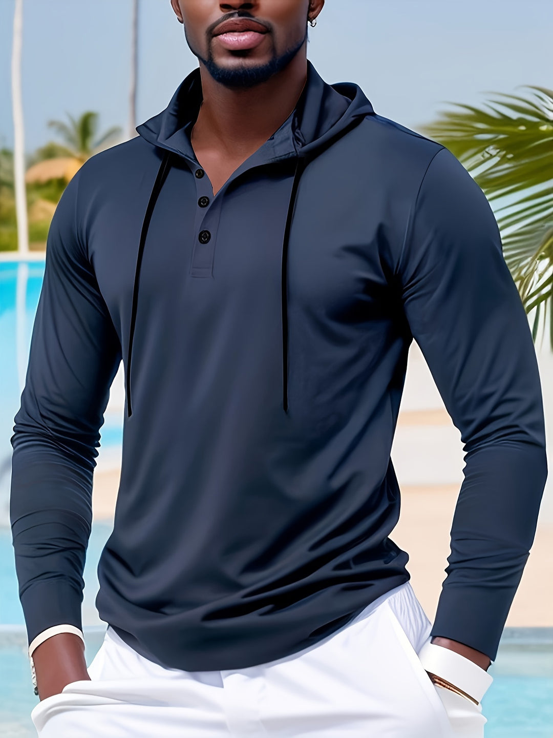 Herr Hoodie | Slimfit | Med Knappar | Lång Ärm | Sommar
