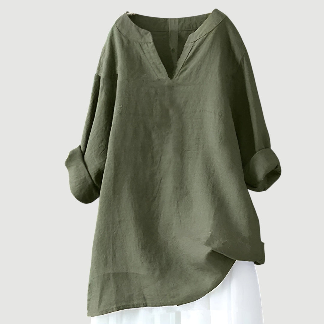 Dam Blus | Oversize V-ringad | Lång Ärm | Sommar