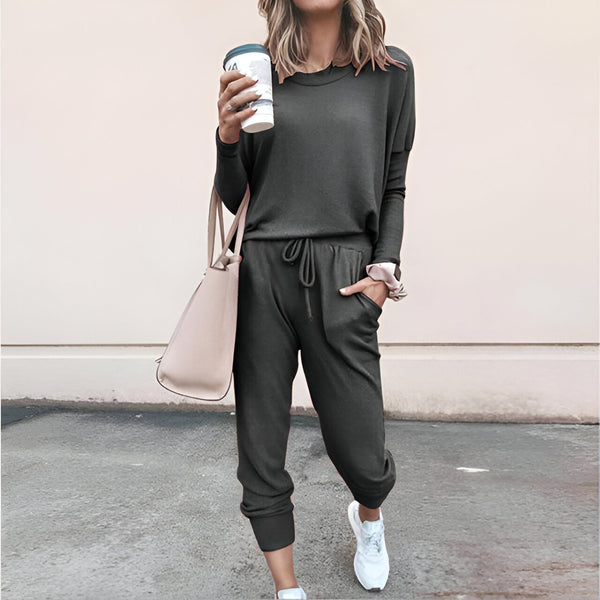 Kvinnor Pyjamas Set | Mjuk & Enfärgad | Långärmad Topp | Byxor med Dragsko