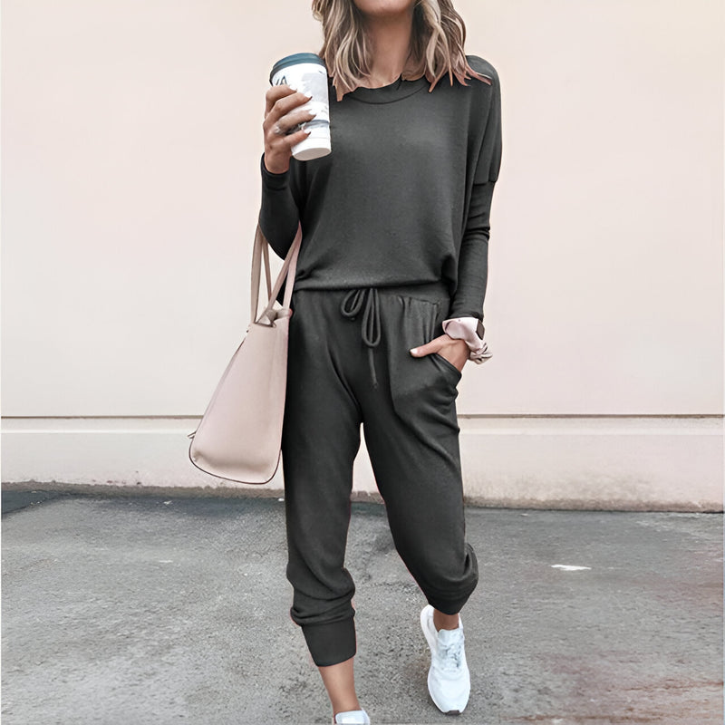 Kvinnor Pyjamas Set | Mjuk & Enfärgad | Långärmad Topp | Byxor med Dragsko