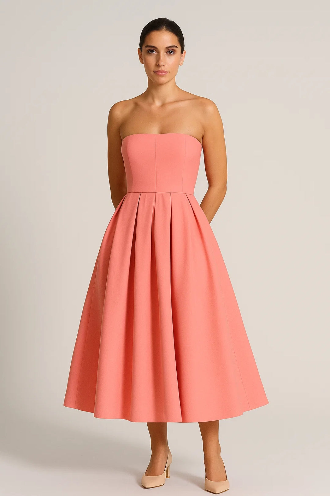 Dam Klänning | Elegant | Strapless | Plisserad Kjol | Sommar