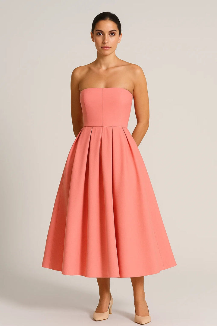 Dam Klänning | Elegant | Strapless | Plisserad Kjol | Sommar