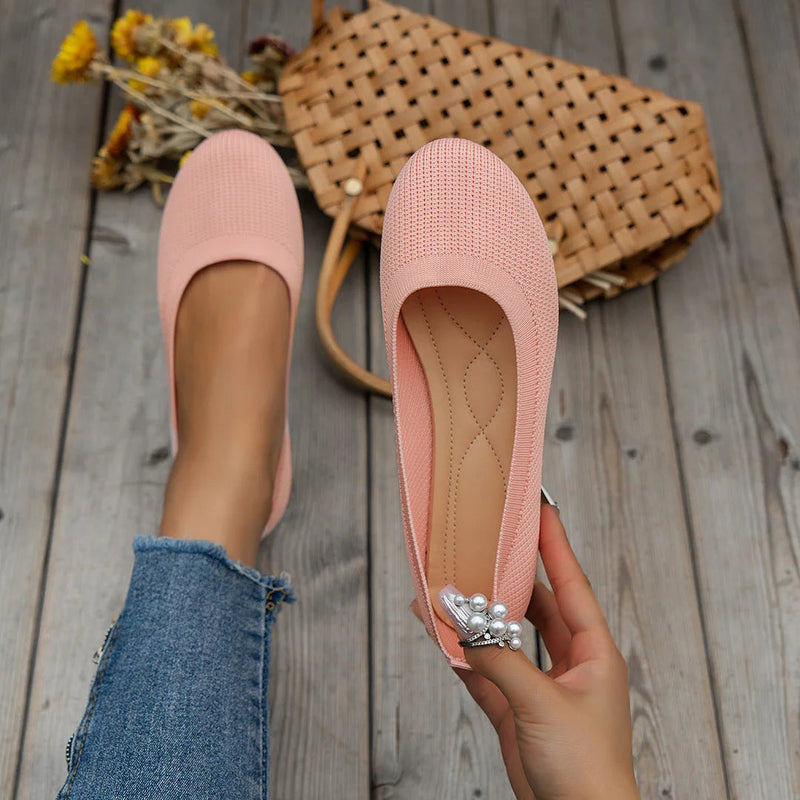 Damskor | Lätta & Andas | Stickade Ballerina Loafers | Enfärgade Slip-on Flats