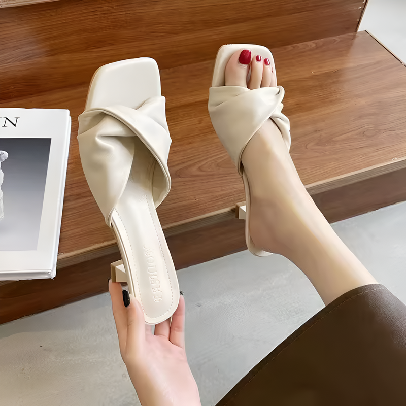 Damsandaletter | Slip-in med Spetsig Tå | Stilettklack & Rosett | PU-sula