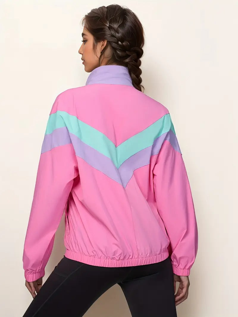 Vindjacka för kvinnor | Colour Block & Vindtät | Lätt sportjacka för utomhusaktiviteter