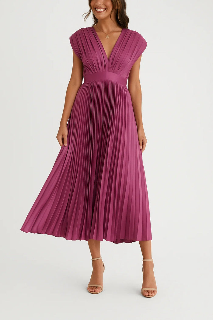 Dam Klänning | Elegant | V-ringning Plisserad | Sommar