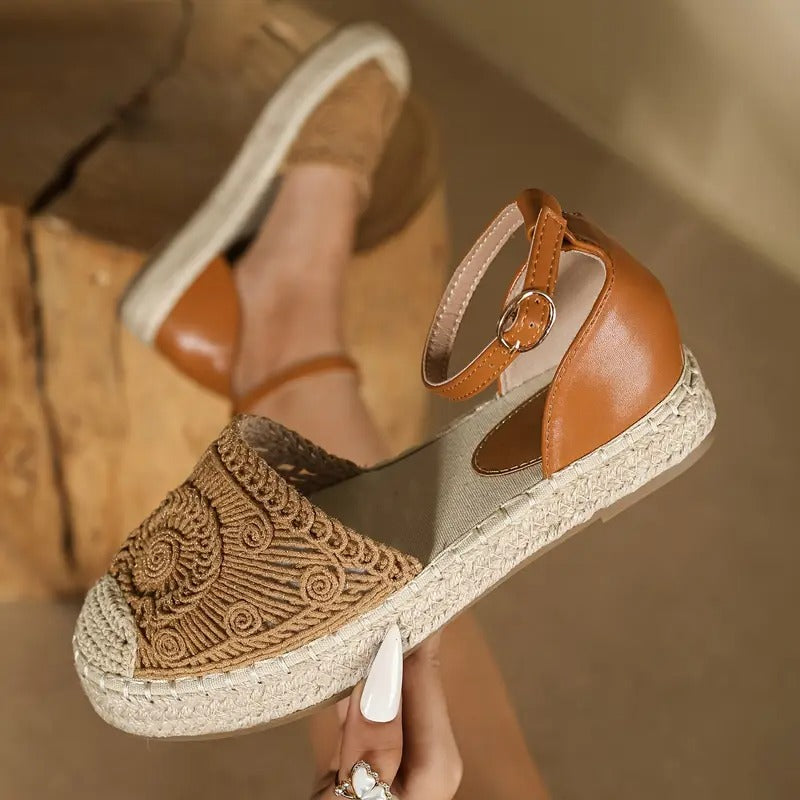 Sandaler för kvinnor | Espadriller med flätad plattform | Stängd tå och ankelrem | Snygga semesterskor