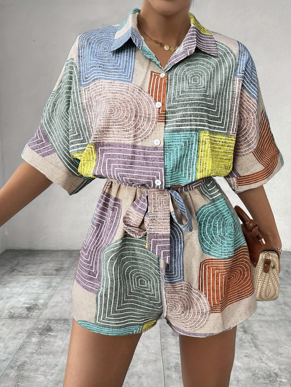 Romper för kvinnor | Vibrerande färgblock | Kortärmad sommarklänning | Elegant semesterlook
