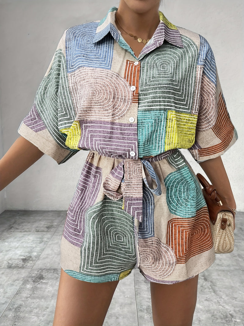 Romper för kvinnor | Vibrerande färgblock | Kortärmad sommarklänning | Elegant semesterlook
