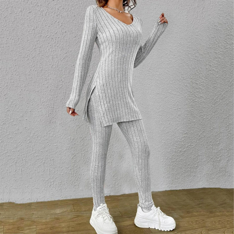 Stickat set för kvinnor | Randigt & Chic | Smal passform | Elegant stil