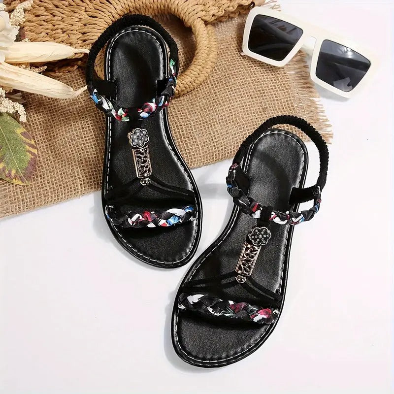 Flätade sandaler för kvinnor | Elastiska slip-on-sandaler | Lätta & halkfria | Bekväma