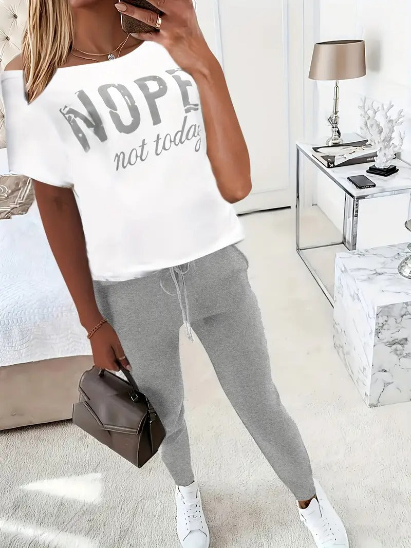 Dams Set | Tweedelig & Casual | T-shirt med Kort Ärmar & Långbyxor