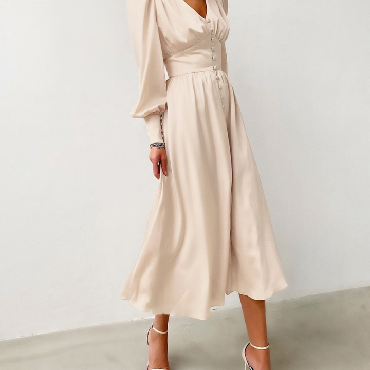 Festklänningar | Puffärmad Midiklänning | Elegant Stil