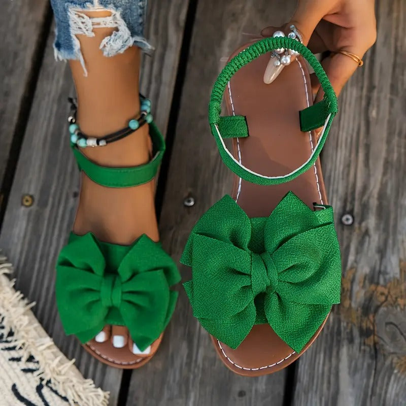 Damsandaler | Chica Slip-Ins med Rosett & Enkelband | Öppen Tå & Effen Design | Sommar & Strand
