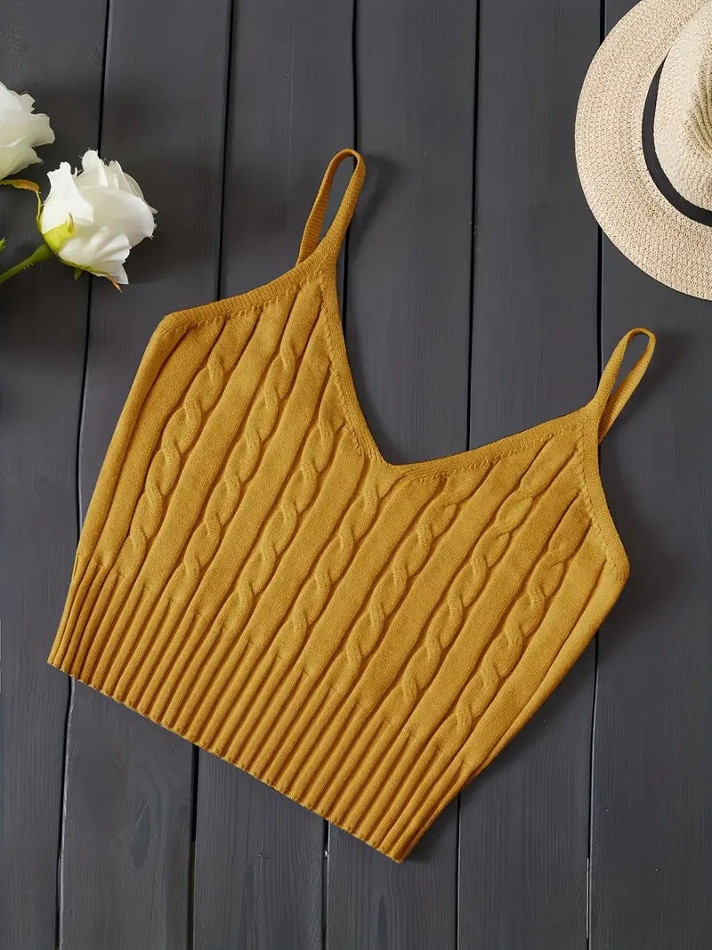 Damtop | Stickad Cami Crop Top | Mjuk & Mångsidig för Sommar & Alla Hjärtans Dag