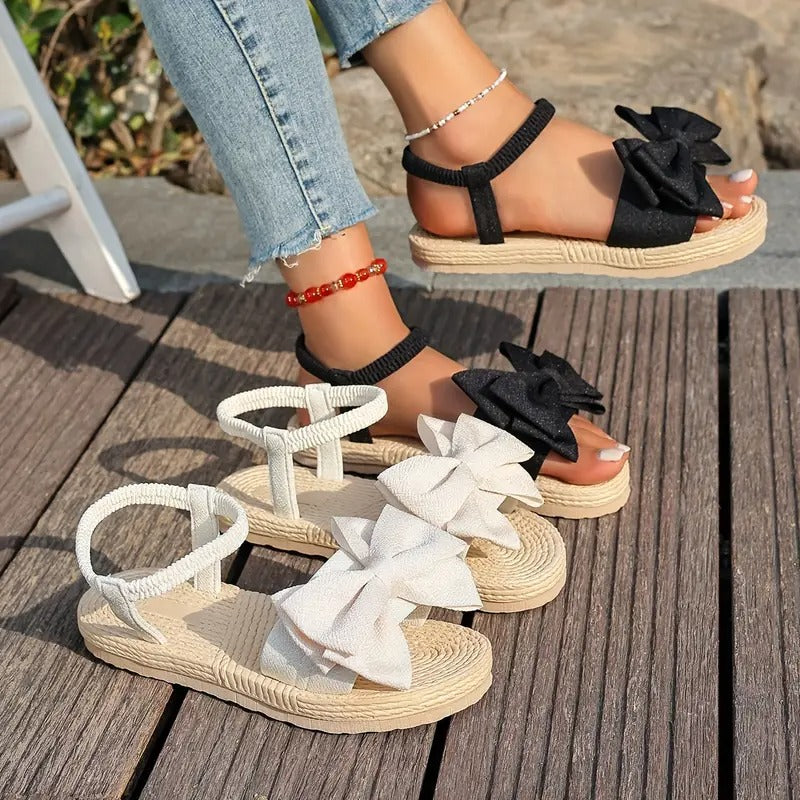 Damsandaler | Stor Rosett & Öppen Tå | Slip-on med EVA-sula | Platt & Somrig Komfort