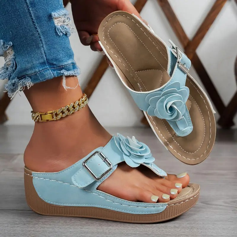 Dam Sandaler | Blommig Dekor & Justerbar Rem | Tjock Sula & Öppen Tå | Somrig & Bekväm