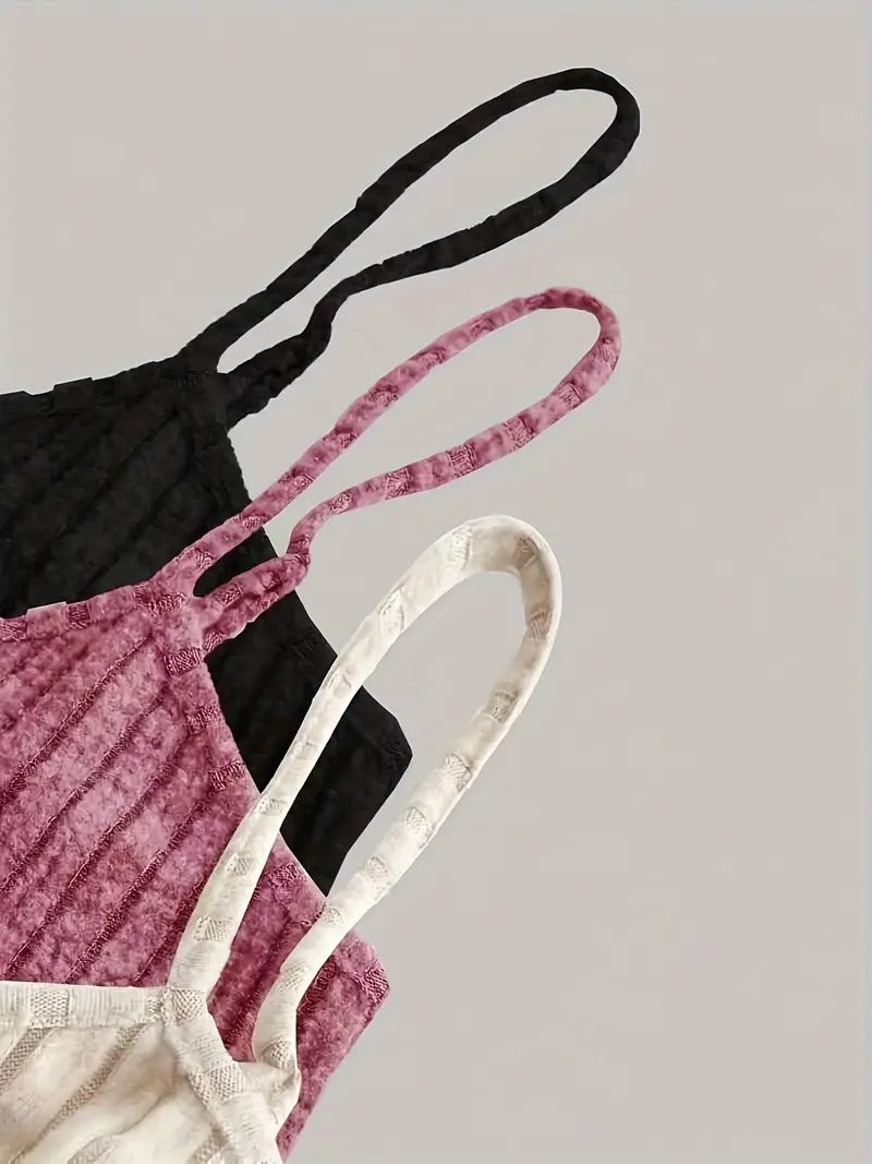 Damtanktops | 3-pack Ribbad med Spagettiband | Ärmlösa & Bekväma för Sommaren