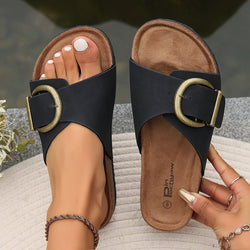 Dam Sandaler | Justerbart Spänne | Bekväma Slip-ins | Platt Sula