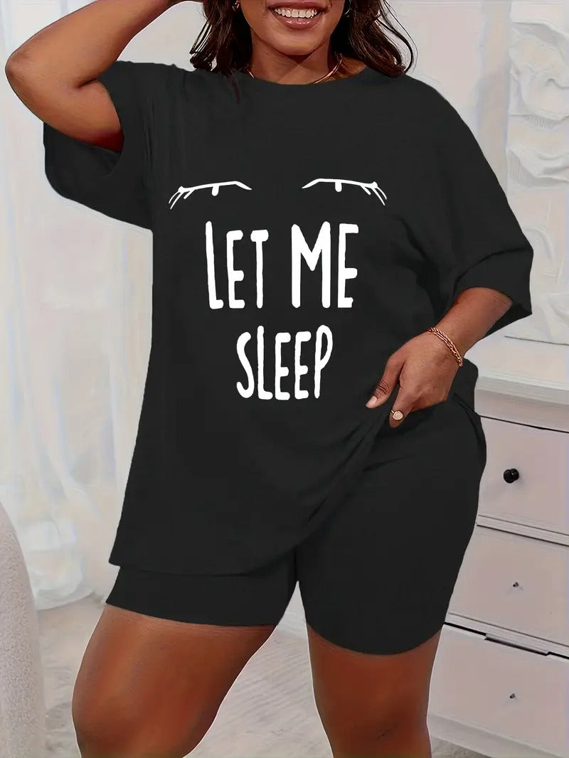 Dams Pyjamas Set | Plus Size & Bekväm | Leopard Hjärta Print & Kortärmad T-shirt