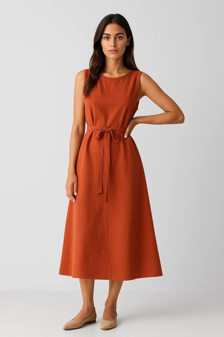 Dam Klänning | Midi Elegant | Knytband Midja | Sommar