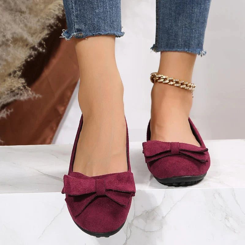 Ballerinaskor för kvinnor | Platt sula & Slip-on | Dekorativ rosett | Bekväma & snygga