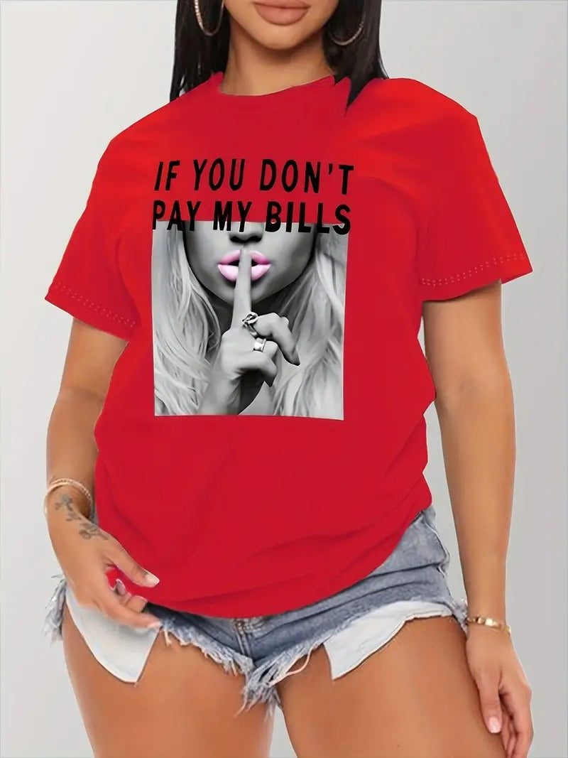 T-shirt med ”Shut Up”-tryck för kvinnor | Casual topp | Kort ärm & rund hals