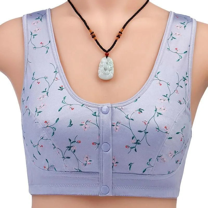 Blommig Bralette för Damer | Frontknäppning | Push-up Effekt | Utan Bygel | Bekväm för Sömn