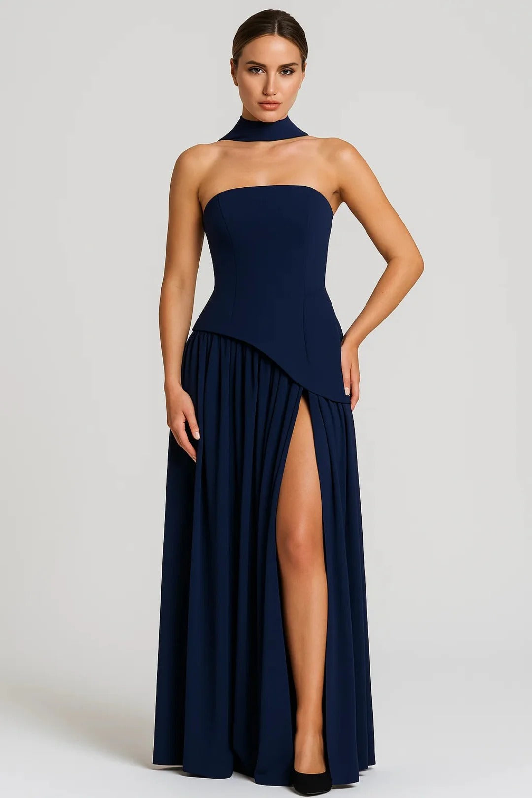 Dam Klänning | Elegant | Strapless Plisserad Slits | Sommar