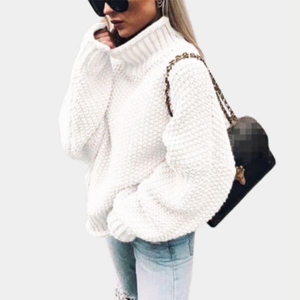 Damstickad Tröja | Oversize & Rullkrage | Varm & Trendig | Batwing-Ärmar