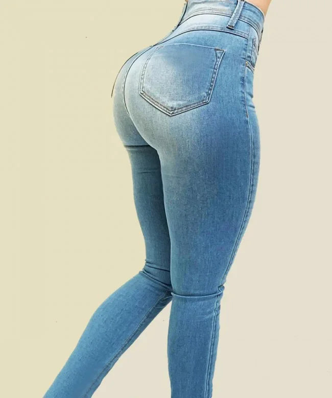 Smickrande Skinny Jeans med hög midja och stretch för damer i Classic Denim | Livia
