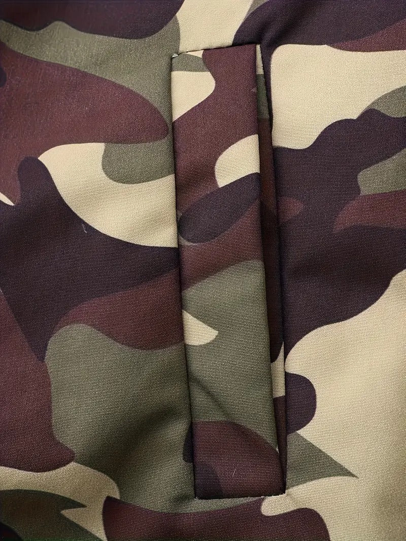 Damjacka | Camouflage & Skstickad struktur Print | Lättviktspolyester & Dragkedja | Baseballkrage