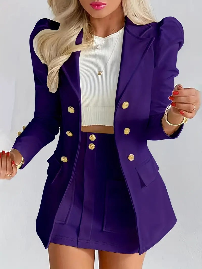 Damset | Tvådelat Blazerset med Kavaj & Minikjol | Elegant Snitt & Effen Design