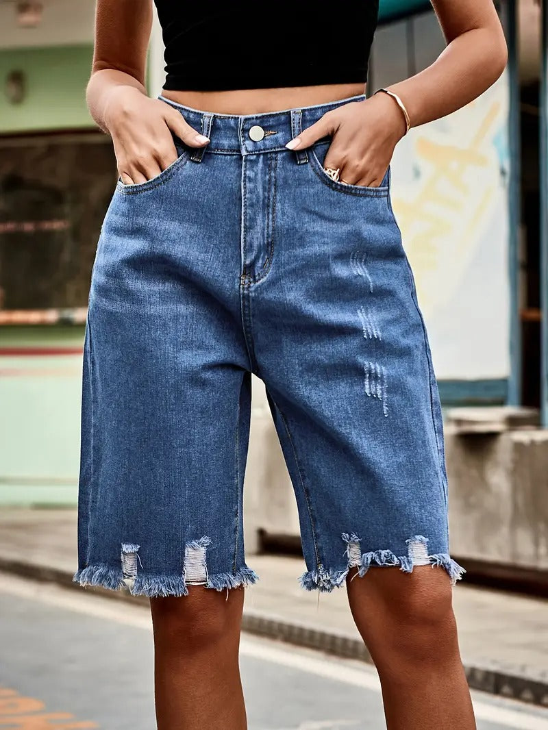 Damshorts | Hög Midja & Stretchdenim | Somrig & Bekväm | Trendig Vardagsstil