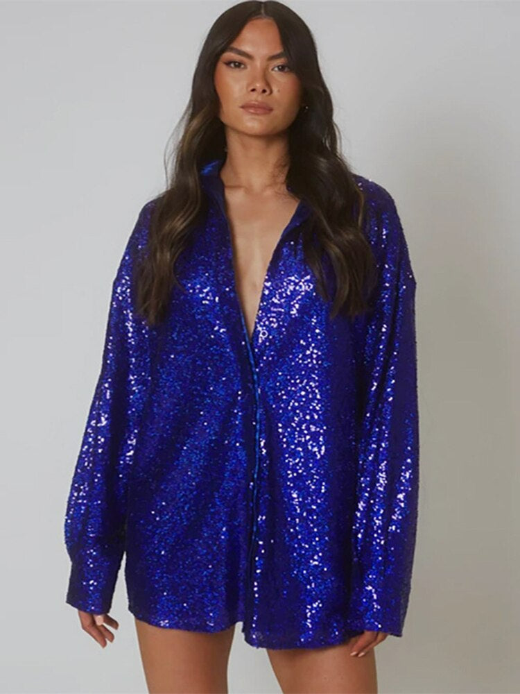 Blus för Kvinnor | Oversized Passform | Trendig & Bekväm | Glittrig Detalj